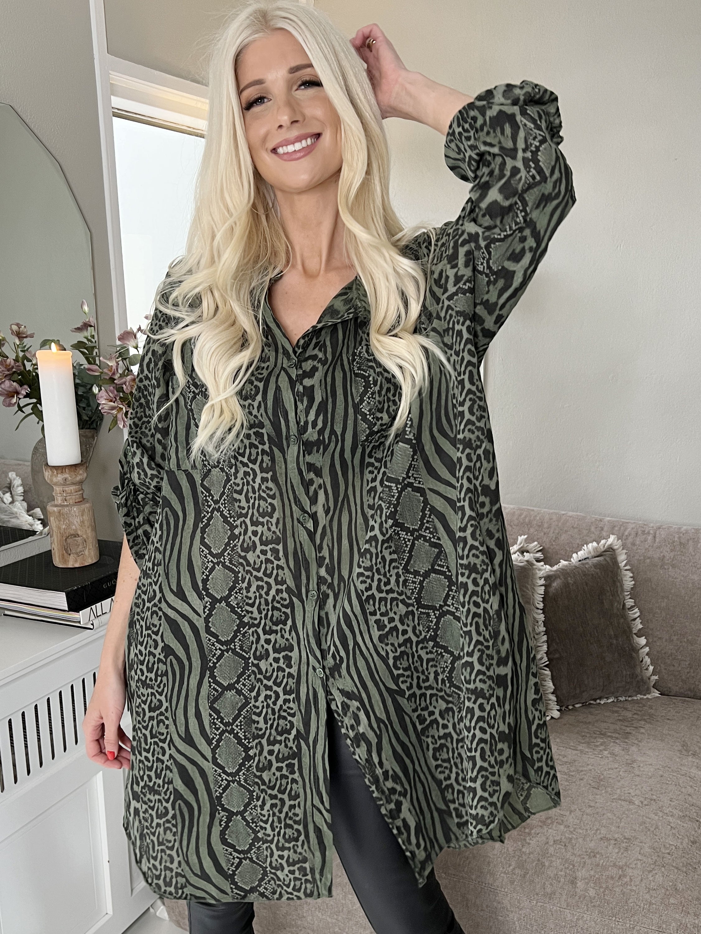 Berna Animal - Skjorte i blandet dyreprint med lommer